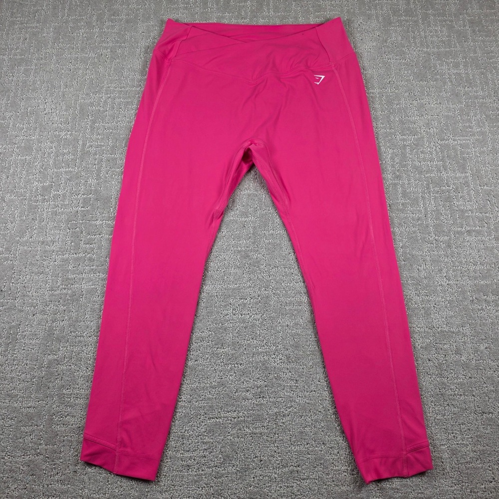 Gymshark Hot Pink Crossover Waistband Tulip Hem Leggings Womens XXL Yoga *Flaw
